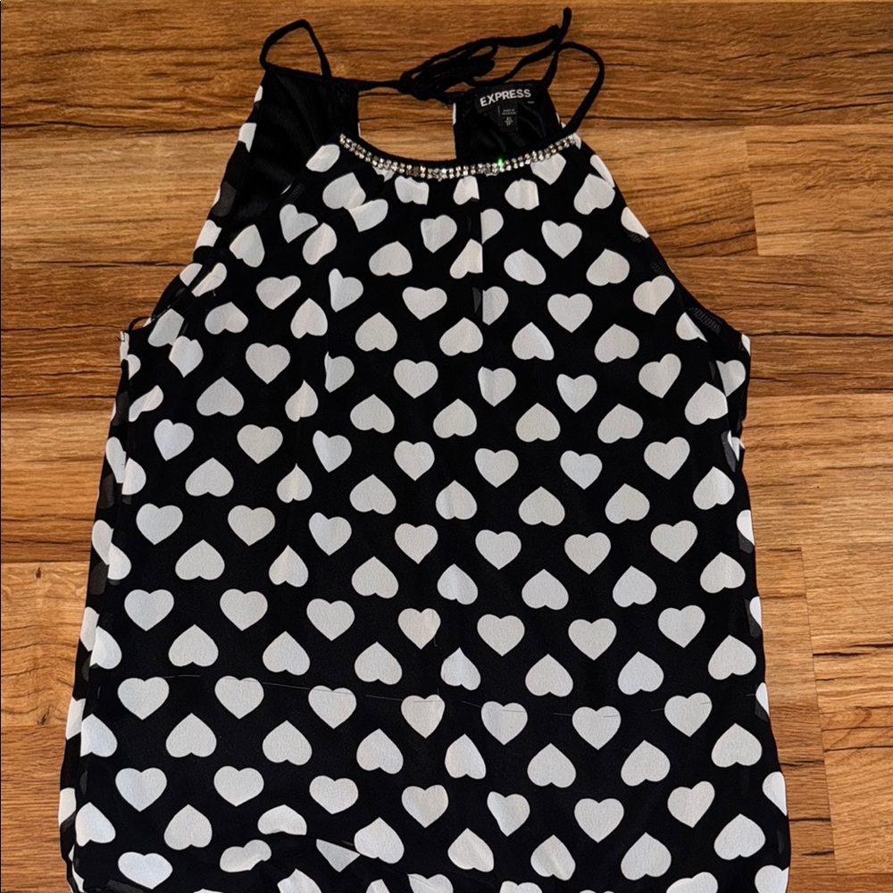 Express Black and White Heart Halter Top